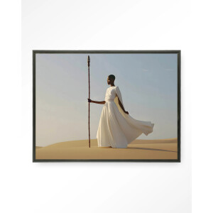 Urban Cotton Wandkleed 'Warrior In White' 110 x 145cm in Floating Frame - black