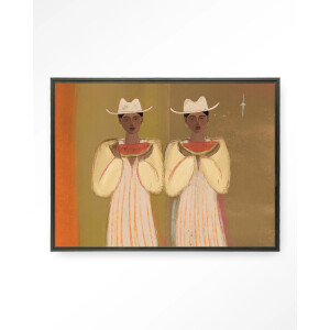 Urban Cotton Wandkleed 'Watermelon Girl' 110 x 145cm in Floating Frame - black