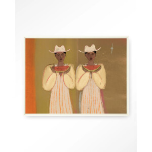 Urban Cotton Wandkleed 'Watermelon Girl' 145 x 190cm in Floating Frame - off white