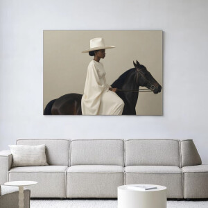 Urban Cotton Wandkleed 'Beige Rider' 110 x 145cm in Frame - black