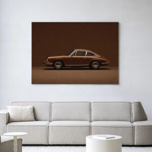 Urban Cotton Wandkleed 'Brown Porsche' 110 x 145cm in Frame - black