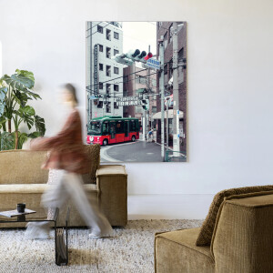 Urban Cotton Wandkleed 'Complementary Bus' 110 x 145cm in Frame - black
