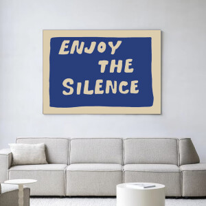 Urban Cotton Wandkleed 'Enjoy The Silence Blue' 80 x 110cm in Frame - black