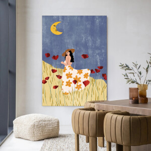 Urban Cotton Wandkleed 'Girl In A Poppyfield' 145 x 190cm in Frame - black