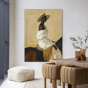 Urban Cotton Wandkleed 'Horseriding Lady' 110 x 145cm in Frame - black