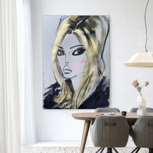 Urban Cotton Wandkleed 'Kate Moss' 80 x 110cm in Frame - black