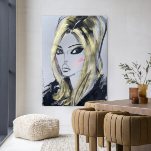 Urban Cotton Wandkleed 'Kate Moss' 145 x 190cm in Frame - black