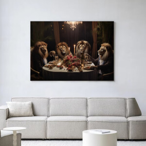 Urban Cotton Wandkleed 'Lions Dinner' 110 x 145cm in Frame - black