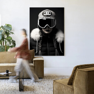 Urban Cotton Wandkleed 'Luxury Snow Girl' 110 x 145cm in Frame - black