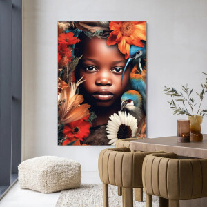 Urban Cotton Wandkleed 'Paradise Bird' 145 x 190cm in Frame - black