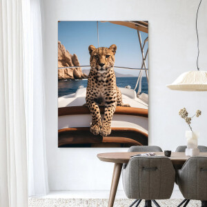 Urban Cotton Wandkleed 'Sailboat Cheetah' 145 x 190cm in Frame - black