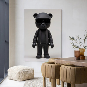 Urban Cotton Wandkleed 'Security Bear' 110 x 145cm in Frame - black