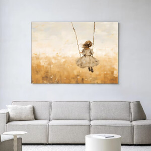 Urban Cotton Wandkleed 'Swinging Girl' 110 x 145cm in Frame - black