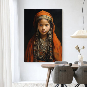 Urban Cotton Wandkleed 'Traditional Girl' 145 x 190cm in Frame - black