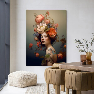 Urban Cotton Wandkleed 'Vintage Flower Girl' 110 x 145cm in Frame - black