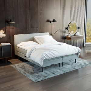 Elektrisch verstelbare Boxspring 'Oslo' kleur ash grey, 180 x 210 cm, matrassen 1 x medium, 1 x hard