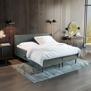 Elektrisch verstelbare Boxspring 'Oslo' kleur dark grey, 160 x 200 cm, matrassen 1 x medium, 1 x hard