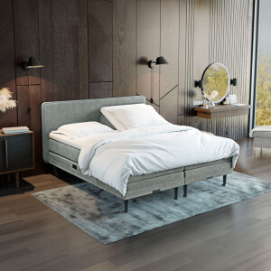 Elektrisch verstelbare Boxspring 'Oslo' kleur Slate Grey, 160 x 200 cm, matrassen 1 x medium, 1 x hard
