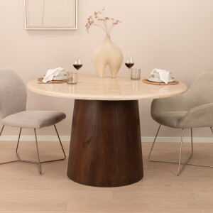 Livingfurn Ronde Eettafel 'Valentino' Mangohout en travertin, 130cm