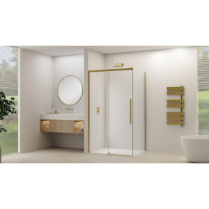Van Rijn Products ST09 Schuifdeur tbv hoekcabine - 160x200cm - helder glas - soft-close - Messing Geborsteld ST09350160HESB