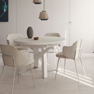 Kave Home Uitschuifbare Ronde Eettafel 'Vashti' Glas, 120-160 x 120cm, kleur Wit