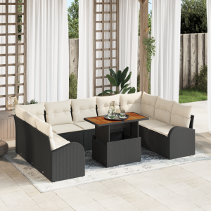 vidaXL 10-delig ligbedset met kussens zwart poly riet
