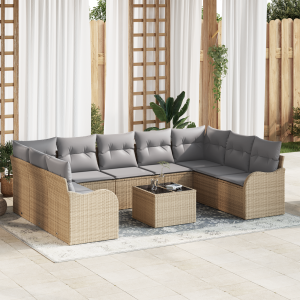 vidaXL 10-delige ligbed set met kussens zwart poly rattan