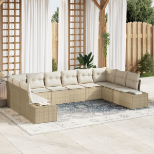 vidaXL 10-delige Tuinsalonset met kussens - Beige poly rattan