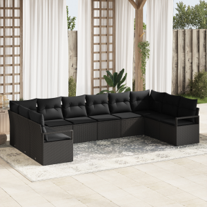 vidaXL 10-delige tuinsalonset met kussens zwart poly rattan