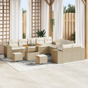 vidaXL 13-delige tuinset met kussens in beige poly rattan en acacia
