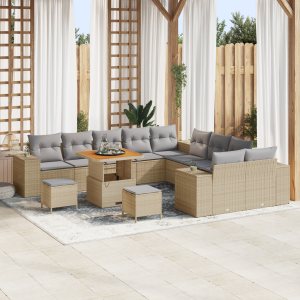 vidaXL 13-delige tuinset met kussens in beige van poly rattan en acacia