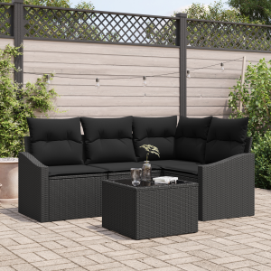 vidaXL 5-delige Ligbed Set met Kussens Beige Poly Rattan