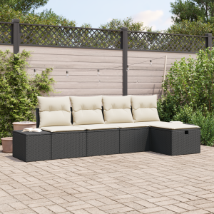 vidaXL 5-delige ligbed set met kussens zwart poly rattan