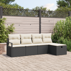 vidaXL 5-delige ligbed set met kussens zwart poly rattan