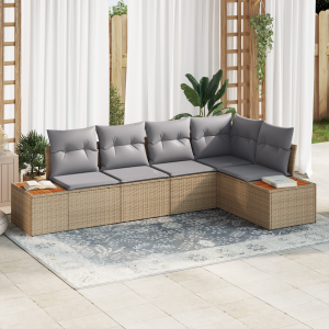 vidaXL 5-delige ligbedset met kussens Beige Poly Rattan Acacia