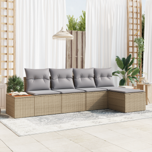 vidaXL 5-delige ligbedset met kussens - Beige Poly Rattan en Acacia