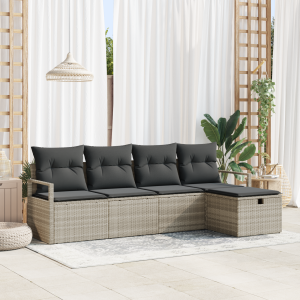 vidaXL 5-delige ligbedset met kussens lichtgrijs poly rattan