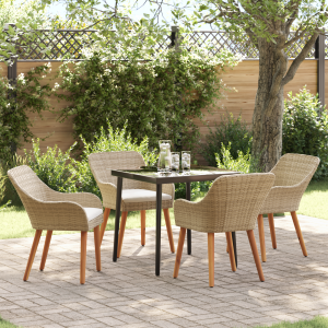 vidaXL 5-delige tuin eettafelset in beige poly rattan
