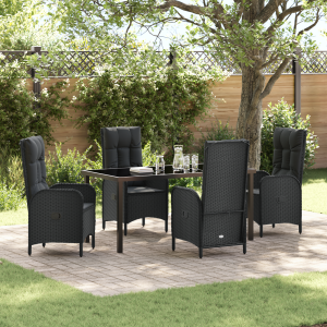 vidaXL 5-delige Tuin Eettafelset Zwart Poly Rattan