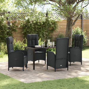 vidaXL 5-delige Tuin Eettafelset Zwart Poly Rattan