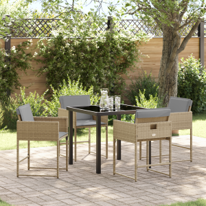 vidaXL 5-delige tuinset met beige kussens van poly rattan
