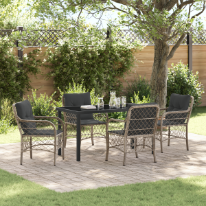 vidaXL 5-delige tuintafel met kussens in lichtgrijs poly rattan