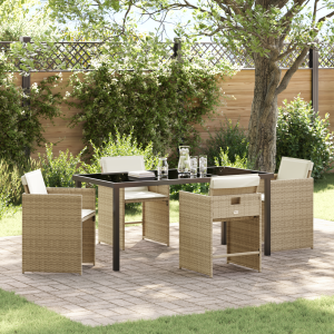 vidaXL 5-delige tuintafelset met kussens - Beige poly rattan
