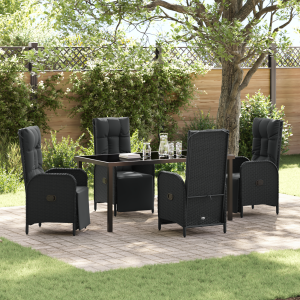 vidaXL 5-delige tuintafelset met kussens, zwart poly rattan