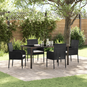 vidaXL 5-delige tuintafelset met kussens zwart poly rattan