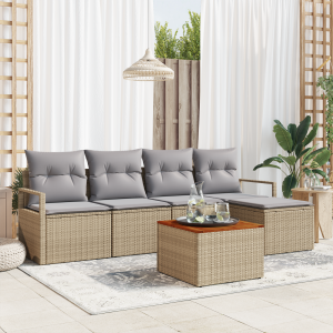 vidaXL 6-delige ligbed set met kussens Beige Poly Rattan Acacia