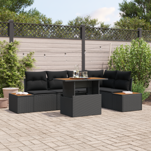 vidaXL 6-delige ligbed set met kussens zwart poly rattan