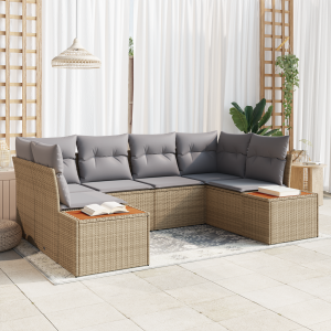vidaXL 6-delige ligbedden set met kussens Beige Poly Rattan Acacia