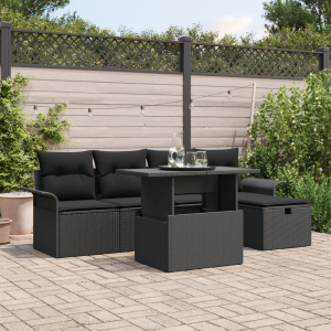 vidaXL 6-delige ligbedset met kussens zwart poly rattan