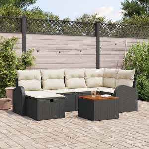 vidaXL 7-delige ligbed set met kussens - zwart poly rattan